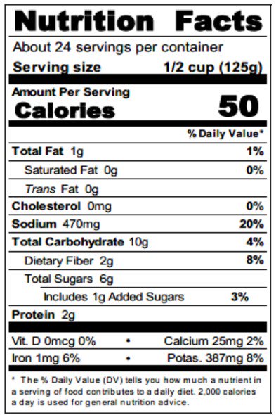 MA9C Nutrition Fact Panel