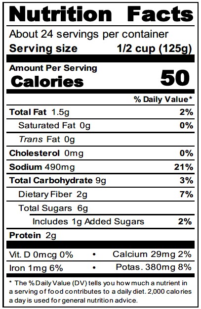 Marinara Sauce Pouch NC9H Nutrition Facts