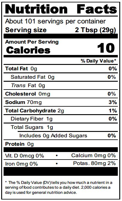 Salsa SC99 103oz version Nutrition Facts