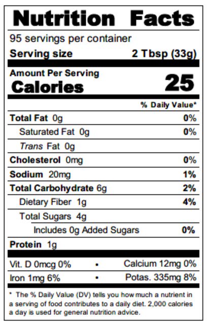 UA72 Nutrition Fact Panel