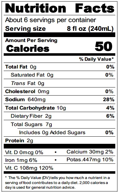 Vegetable Juice WA46 Nutrition Facts