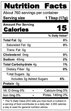Naturally Balanced Ketchup BIB YL3G Nutrition Facts