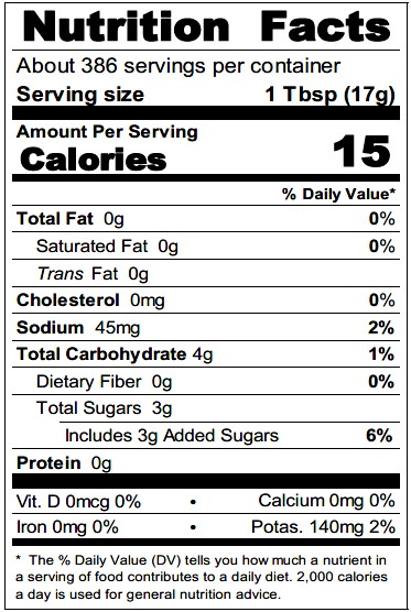 Naturally Balanced Keetchup Disp. Pouch YL7D Nutrition Facts