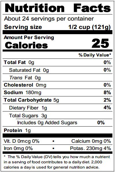 Whole Peeled Tomatoes AA99 LDW Nutrition Fact Panel