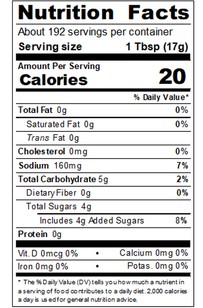 REDYT99_RedGold_TomatoKetchup_SweetFancy_#10Can_115OZ_Nutrition