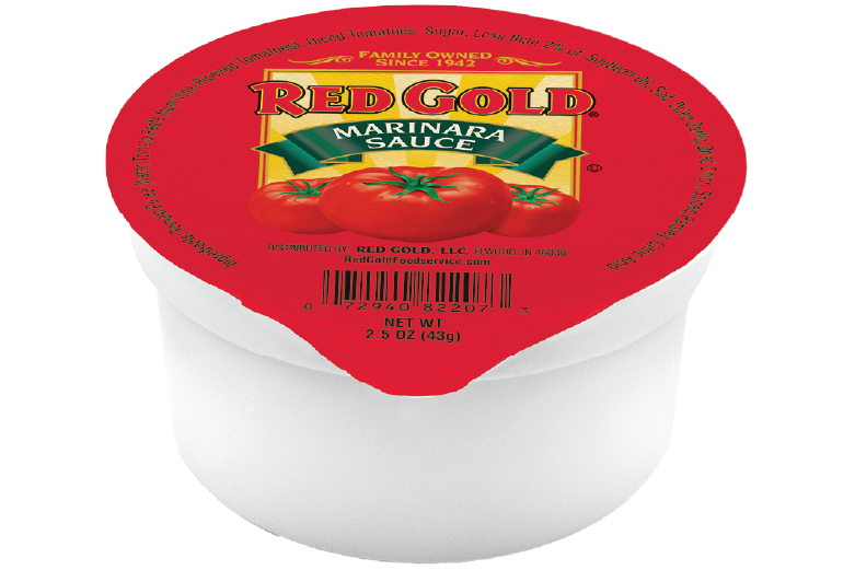 An image of the 2.5oz Red Gold Marinara Sauce Cup.